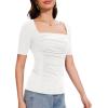 imageAmoretu Womens 2025 Ruched 12 Sleeve TShirts Square Neck Fitted Going Out TopsWhite