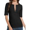 imageAmoretu Womens Henley Half Sleeve Tops Ribbed Button Down Fitted ShirtsBlack