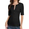 imageAmoretu Womens Henley Half Sleeve Tops Ribbed Button Down Fitted ShirtsBlack