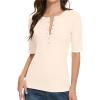 imageAmoretu Womens Henley Half Sleeve Tops Ribbed Button Down Fitted ShirtsCream