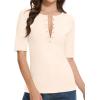 imageAmoretu Womens Henley Half Sleeve Tops Ribbed Button Down Fitted ShirtsCream