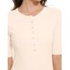 imageAmoretu Womens Henley Half Sleeve Tops Ribbed Button Down Fitted ShirtsCream