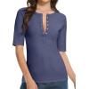 imageAmoretu Womens Henley Half Sleeve Tops Ribbed Button Down Fitted ShirtsInk Blue