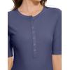 imageAmoretu Womens Henley Half Sleeve Tops Ribbed Button Down Fitted ShirtsInk Blue