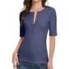 imageAmoretu Womens Henley Half Sleeve Tops Ribbed Button Down Fitted ShirtsInk Blue