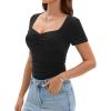 imageAmoretu Womens Ruched Sweetheart Tops Short Sleeve Fitted Going Out Summer ShirtsBlack