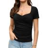 imageAmoretu Womens Ruched Sweetheart Tops Short Sleeve Fitted Going Out Summer ShirtsBlack