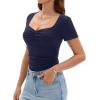 imageAmoretu Womens Ruched Sweetheart Tops Short Sleeve Fitted Going Out Summer ShirtsNavy Blue