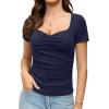imageAmoretu Womens Ruched Sweetheart Tops Short Sleeve Fitted Going Out Summer ShirtsNavy Blue