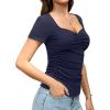 imageAmoretu Womens Ruched Sweetheart Tops Short Sleeve Fitted Going Out Summer ShirtsNavy Blue