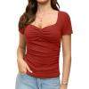 imageAmoretu Womens Ruched Sweetheart Tops Short Sleeve Fitted Going Out Summer ShirtsRust Red