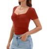 imageAmoretu Womens Ruched Sweetheart Tops Short Sleeve Fitted Going Out Summer ShirtsRust Red