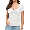 imageAmoretu Womens Ruched Sweetheart Tops Short Sleeve Fitted Going Out Summer ShirtsWhite