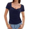 imageAmoretu Womens Ruched Sweetheart Tops Short Sleeve Fitted Going Out Summer ShirtsNavy Blue