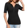 imageAmoretu Womens Henley Half Sleeve Tops Button Down Fitted ShirtsBlack