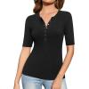 imageAmoretu Womens Henley Half Sleeve Tops Button Down Fitted ShirtsBlack