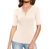 imageAmoretu Womens Henley Half Sleeve Tops Button Down Fitted ShirtsCream
