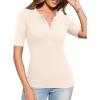 imageAmoretu Womens Henley Half Sleeve Tops Button Down Fitted ShirtsCream