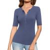 imageAmoretu Womens Henley Half Sleeve Tops Button Down Fitted ShirtsInk Blue