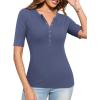 imageAmoretu Womens Henley Half Sleeve Tops Button Down Fitted ShirtsInk Blue