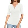 imageAmoretu Womens Henley Half Sleeve Tops Button Down Fitted ShirtsWhite