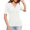 imageAmoretu Womens Henley Half Sleeve Tops Button Down Fitted ShirtsWhite