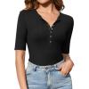imageAmoretu Womens Henley Half Sleeve Tops Button Down Fitted ShirtsBlack