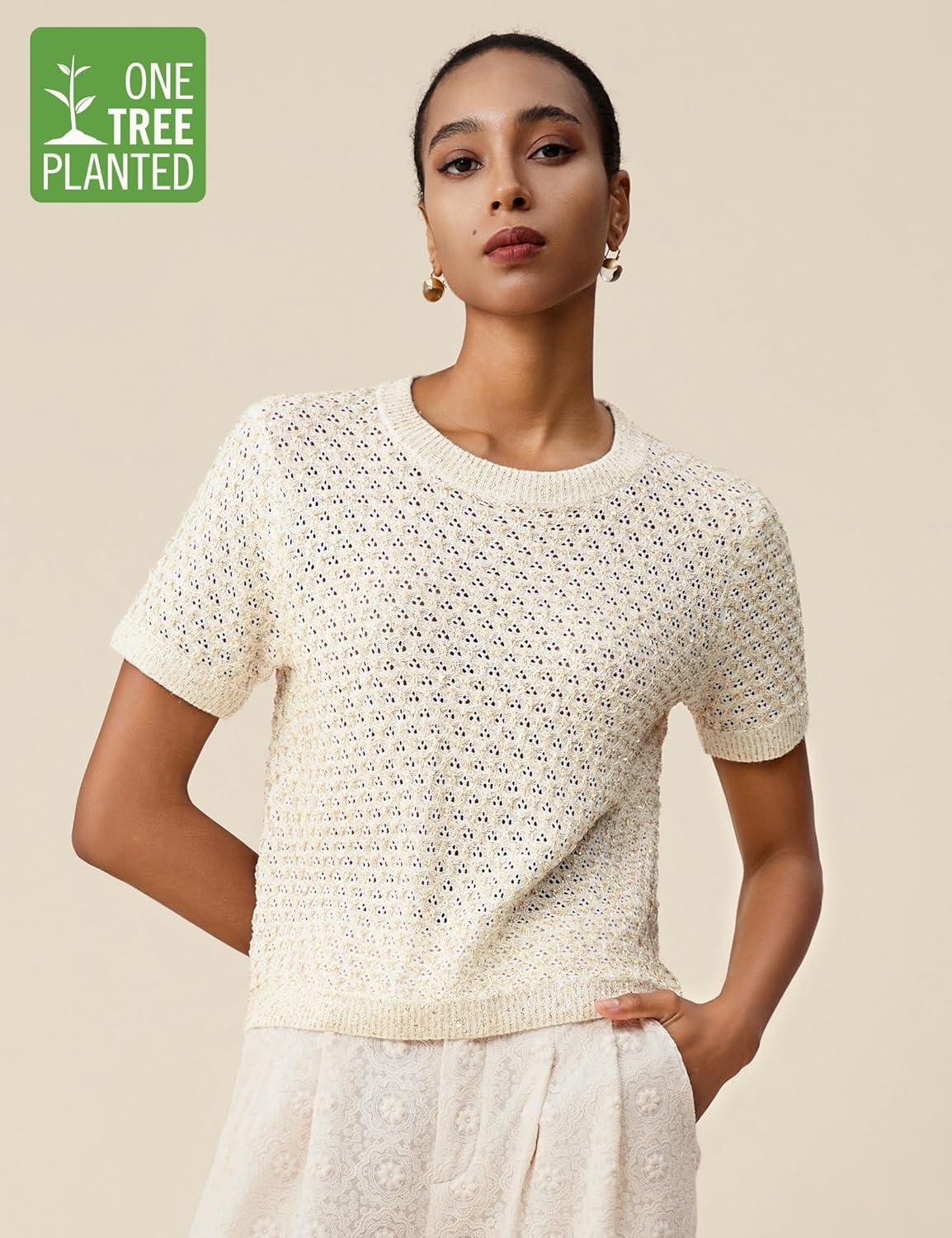 imageAmoretu Womens Knit Sweater Crew Neck Short Sleeve Pullover Ribbed Tops 2025