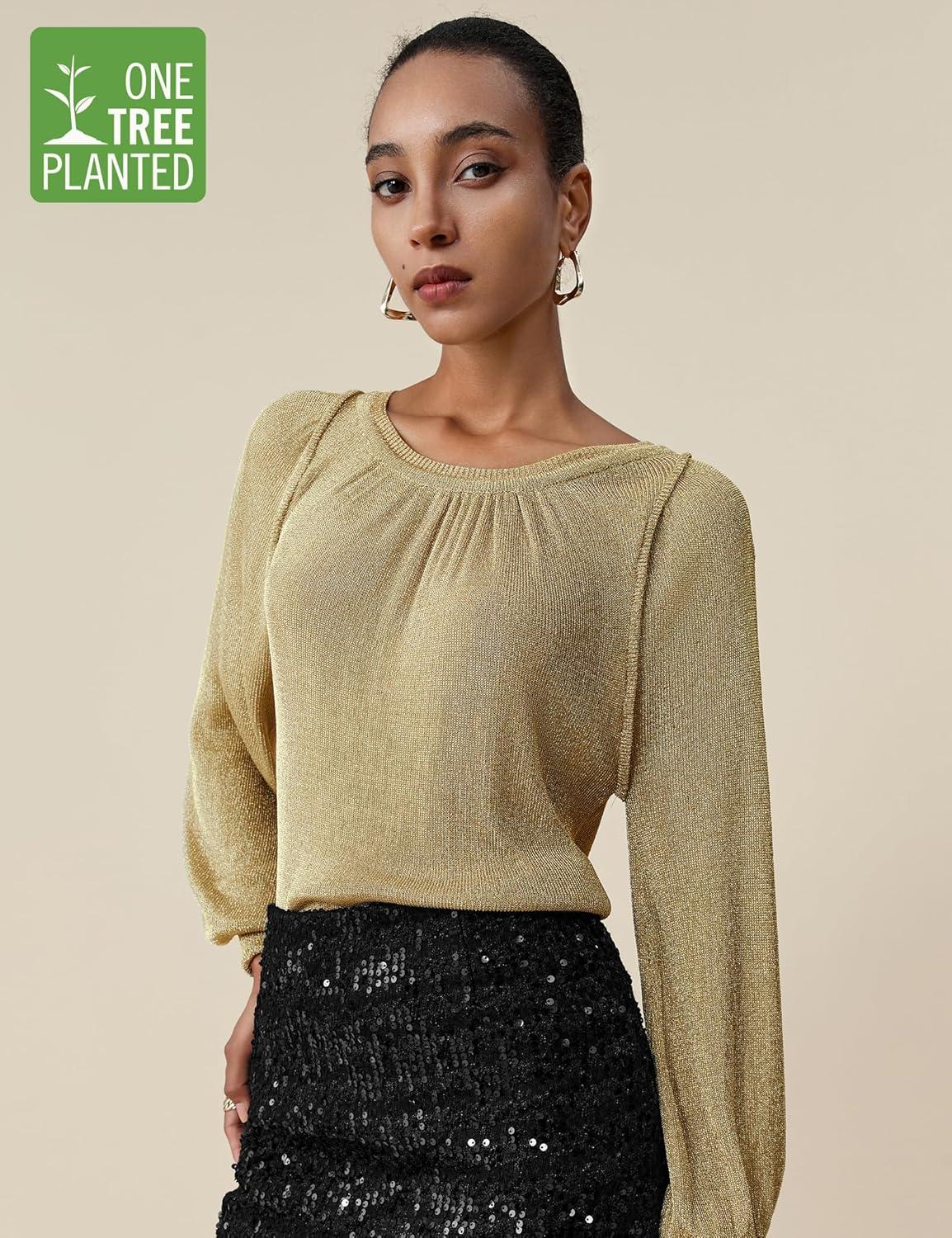 imageAmoretu Womens Sparkle Sequin Sweater Crew Neck Long Sleeve Pullover Casual Dressy Tops 2025