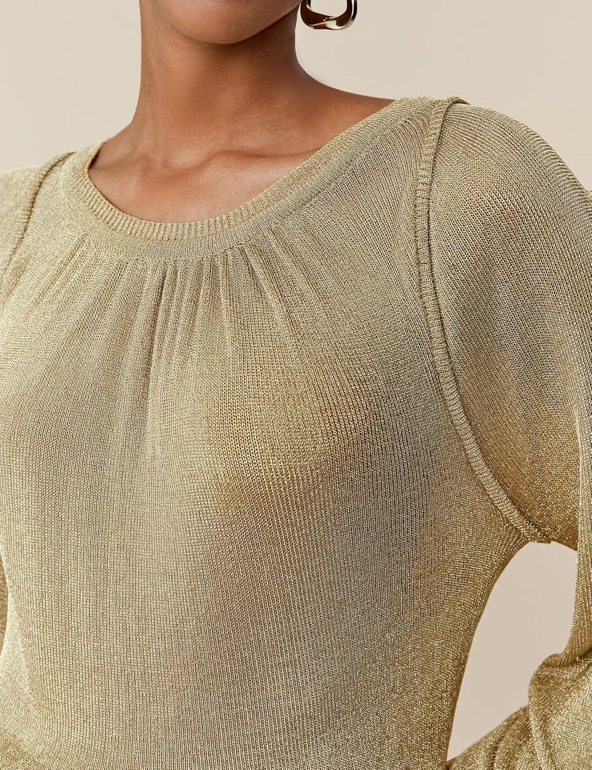 imageAmoretu Womens Sparkle Sequin Sweater Crew Neck Long Sleeve Pullover Casual Dressy Tops 2025