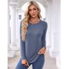 imageAmoretu Long Sleeve Tops Crew Neck Shirt Loose Fit Curved Hem Side Splits Trendy Extra Long T Shirt