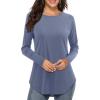 imageAmoretu Long Sleeve Tops Crew Neck Shirt Loose Fit Curved Hem Side Splits Trendy Extra Long T Shirt