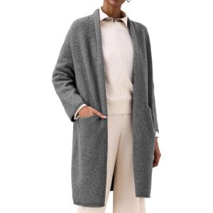 imageAmoretu Womens Pure Wool Knit Cardigan Open Front Long Sweater Loose Outerwear 2025Grey