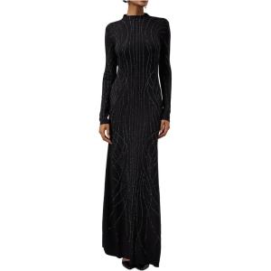 image:imageAmoretu Womens Wool Mock Neck Knit Dress Rhinestone Backless Long Sleeve Sweater Dress