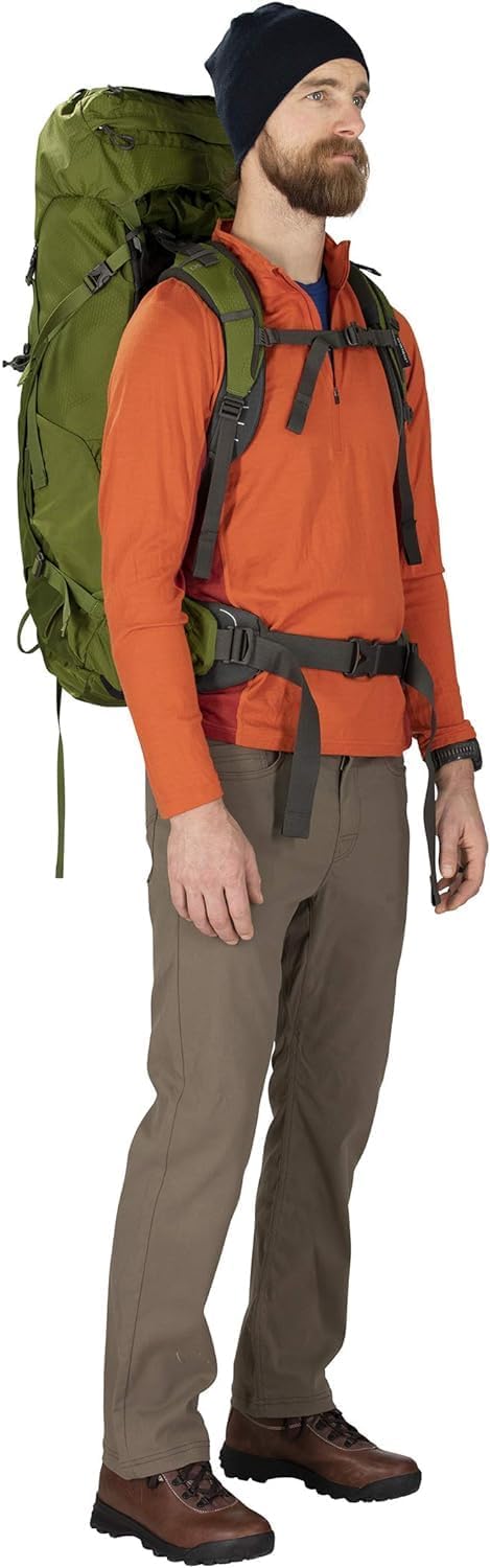 Osprey Aether 55L Mens Backpacking Backpack Garlic Mustard Green SMDeep Water Blue