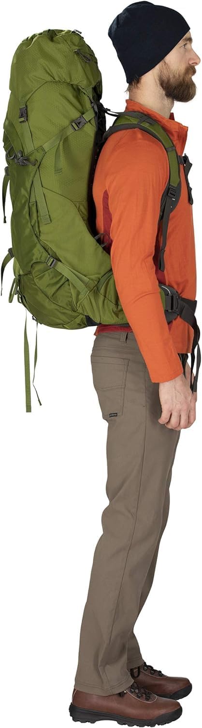 Osprey Aether 55L Mens Backpacking Backpack Garlic Mustard Green SMDeep Water Blue