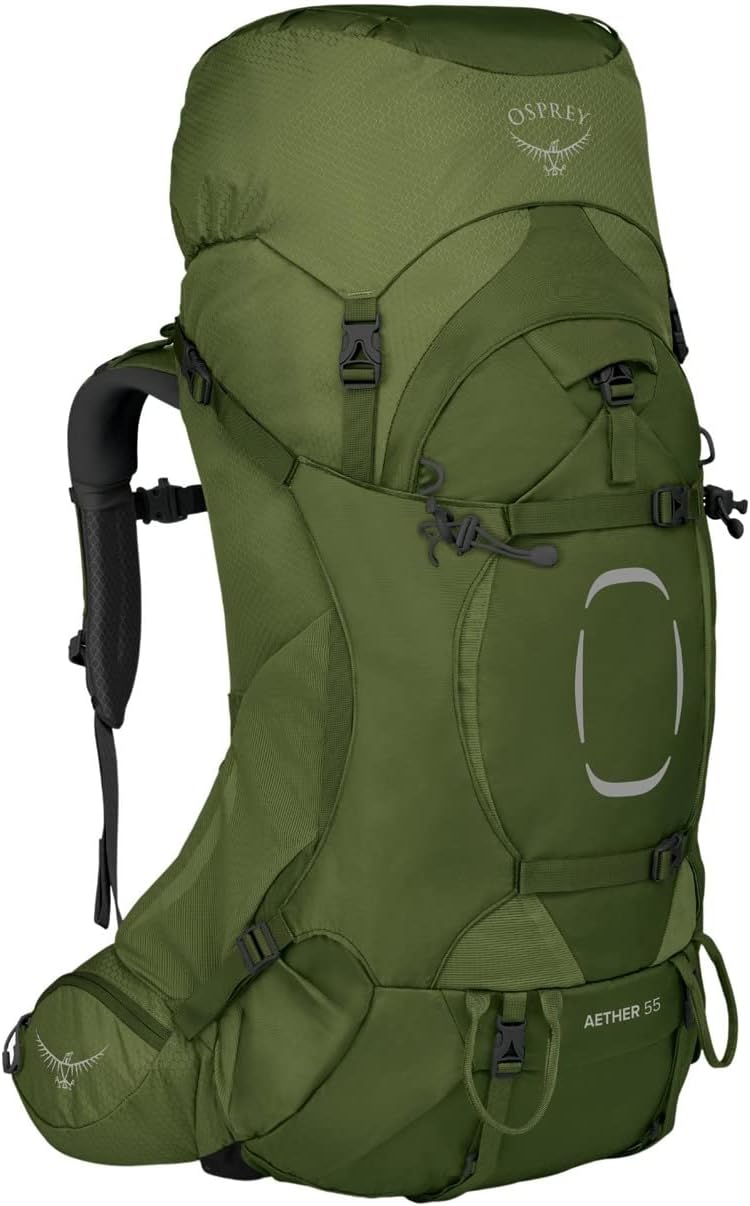 Osprey Aether 55L Mens Backpacking Backpack Garlic Mustard Green SMGarlic Mustard Green