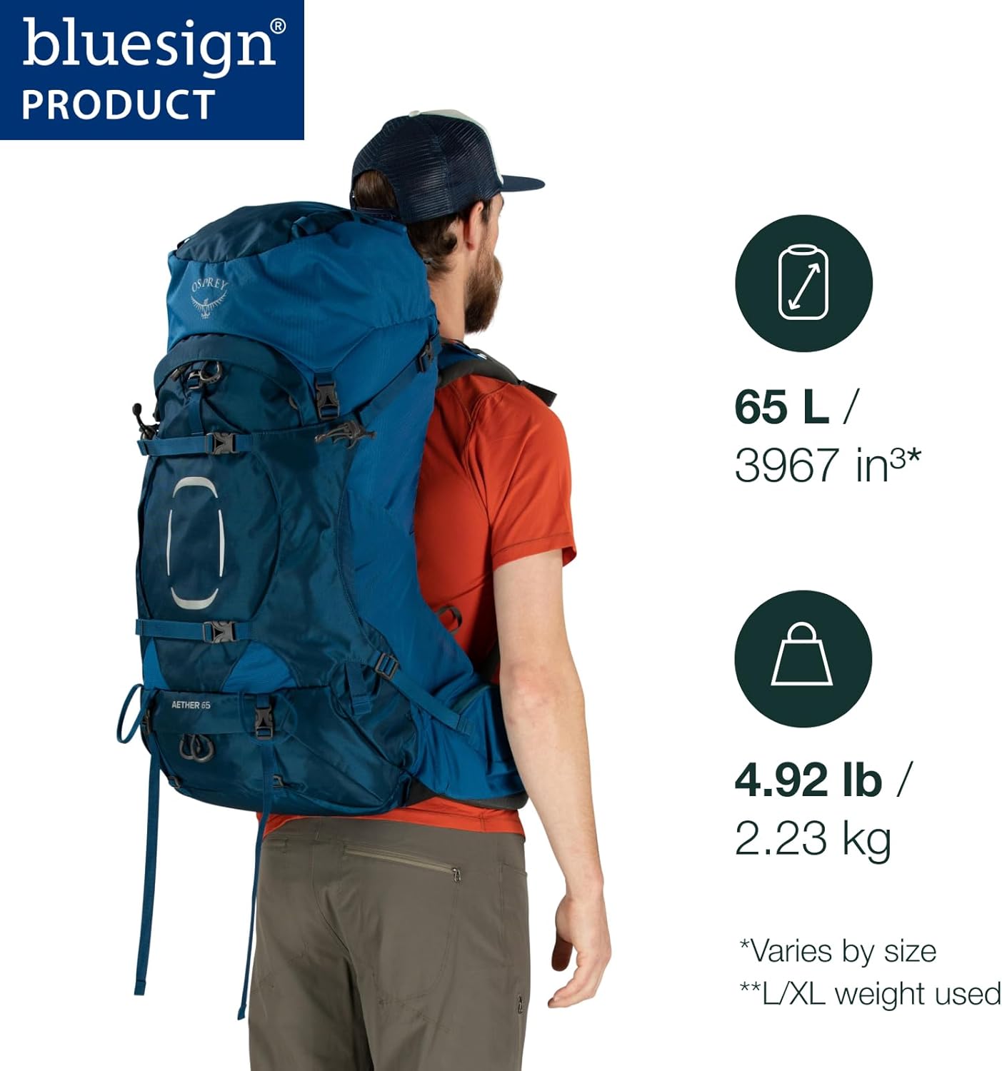 Osprey Aether 65 Mens Backpacking BackpackGarlic Mustard Green