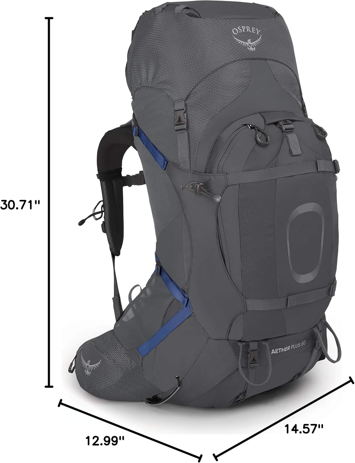 Osprey Aether Plus 60L Mens Backpacking Backpack Axo Green LXLEclipse Grey