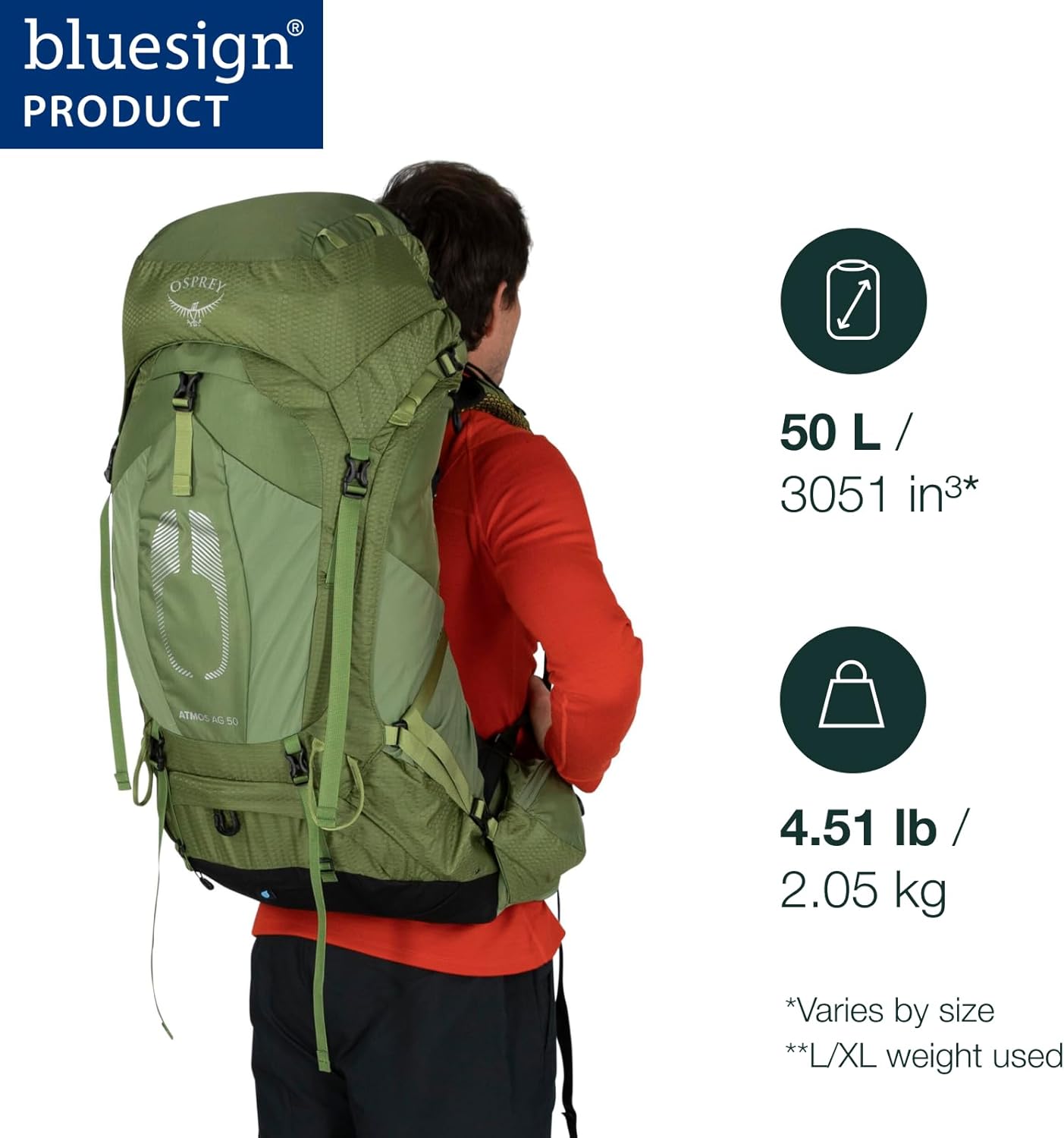 Osprey Atmos AG 50L Mens Backpacking BackpackMythical Green