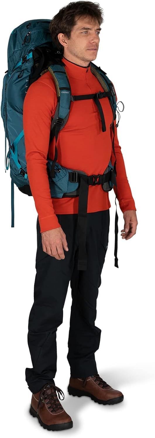 Osprey Atmos AG 65L Mens Backpacking Backpack Venturi Blue SMMythical Green
