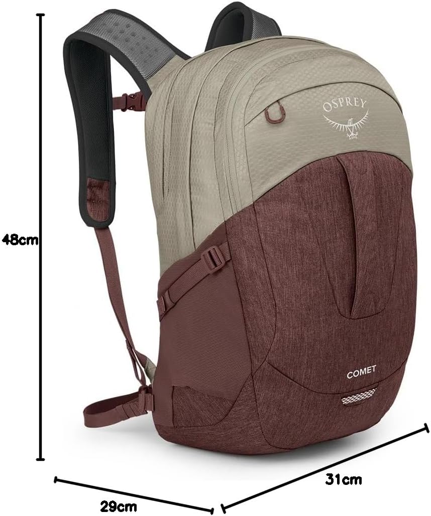 Osprey Comet Laptop Backpack BlackSawdust TanRaisin Red