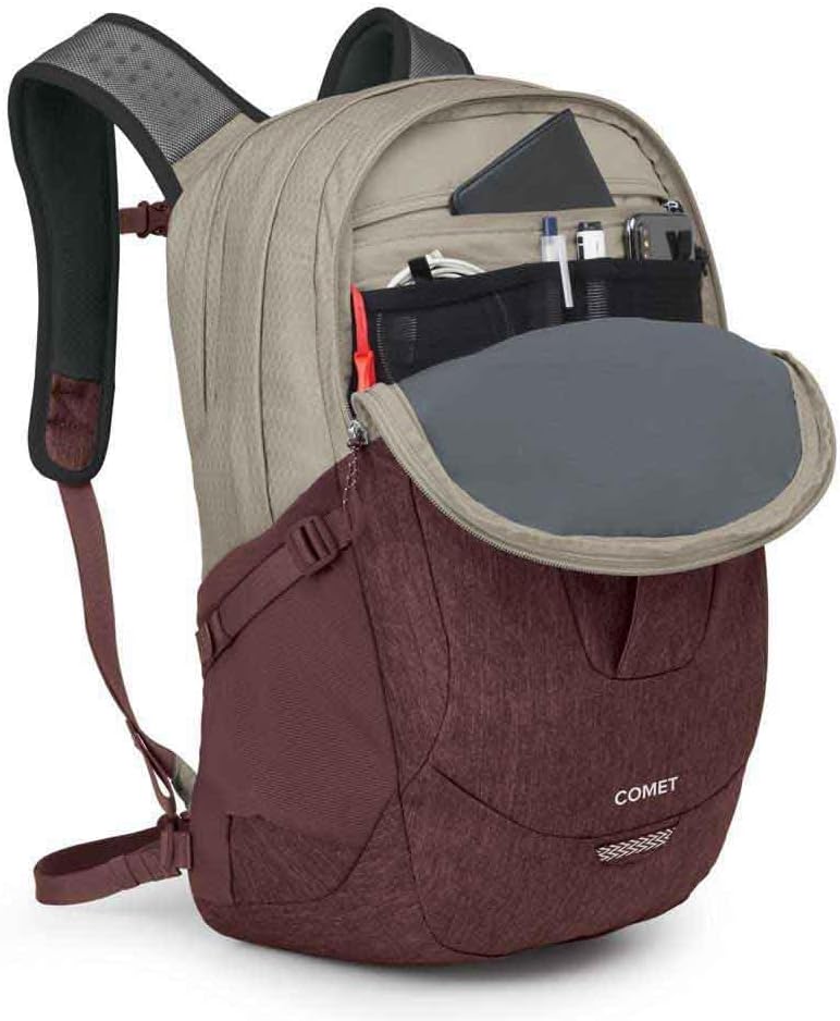 Osprey Comet Laptop Backpack BlackSawdust TanRaisin Red