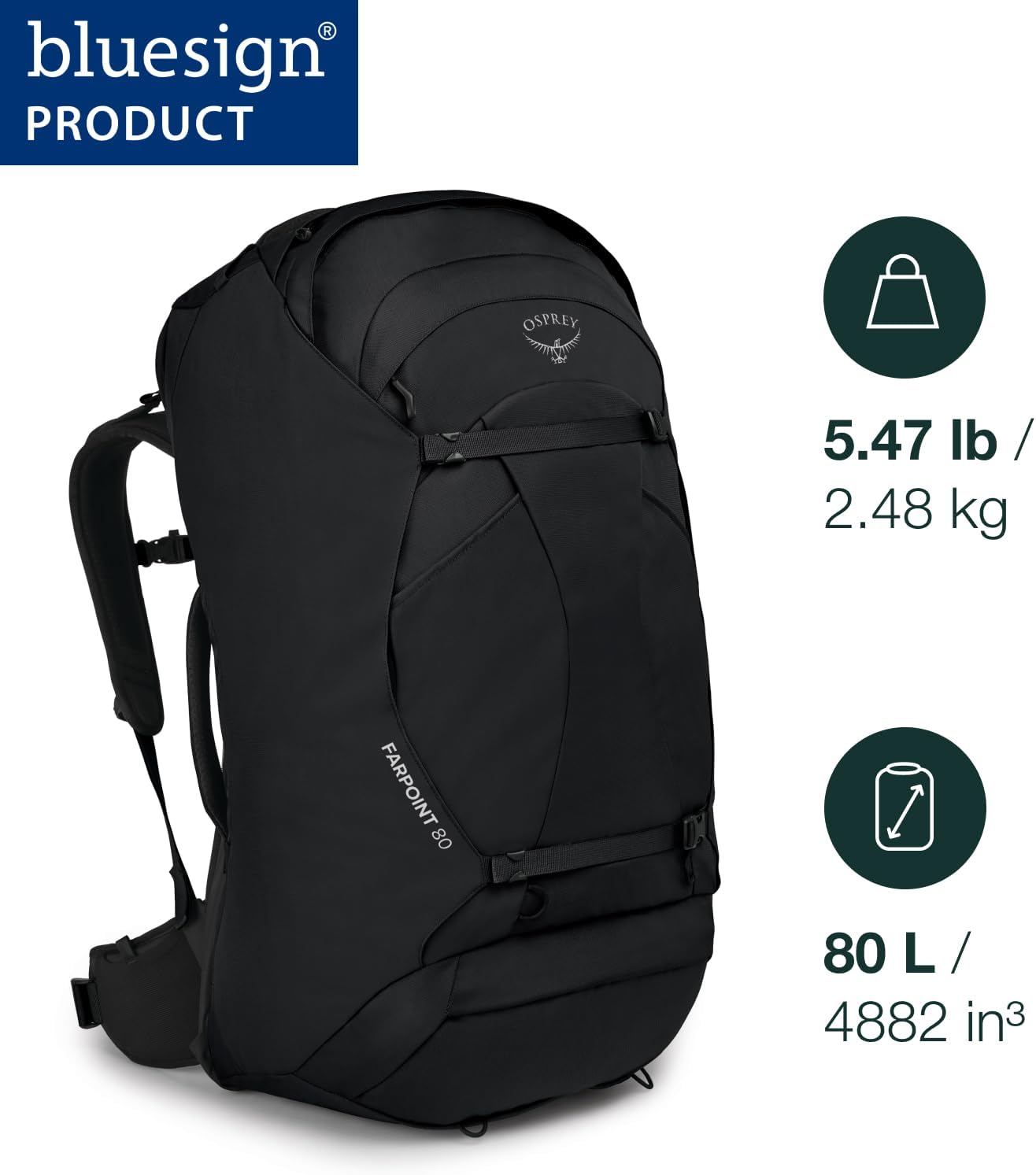 Osprey Farpoint 40L Mens Travel Backpack Tunnel Vision GreyBlack
