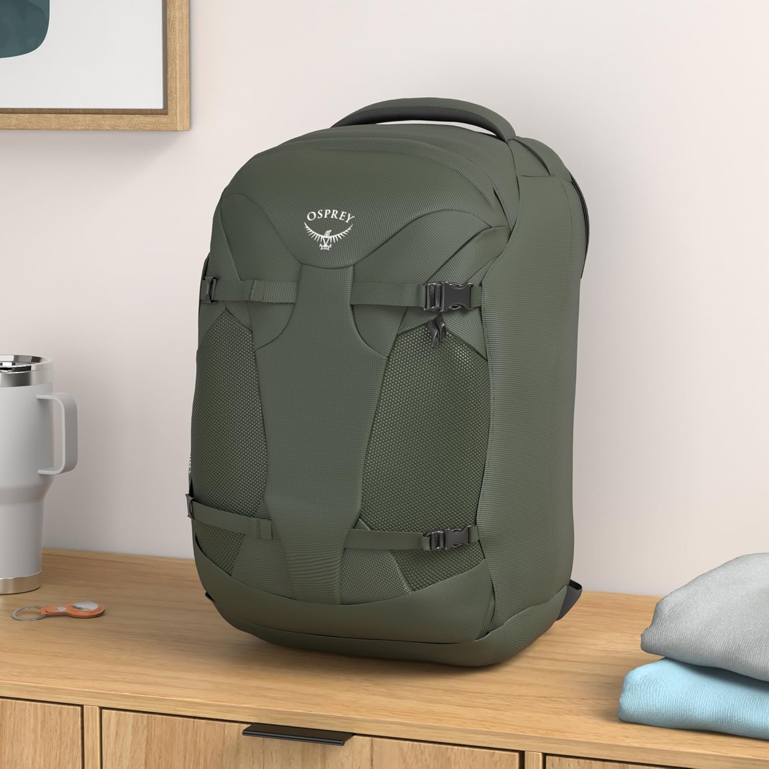 Osprey Farpoint 40L Mens Travel Backpack Tunnel Vision GreyGopher Green