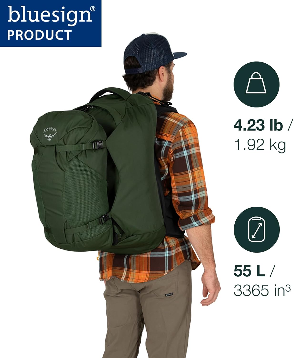 Osprey Farpoint 40L Mens Travel Backpack Tunnel Vision GreyGopher Green