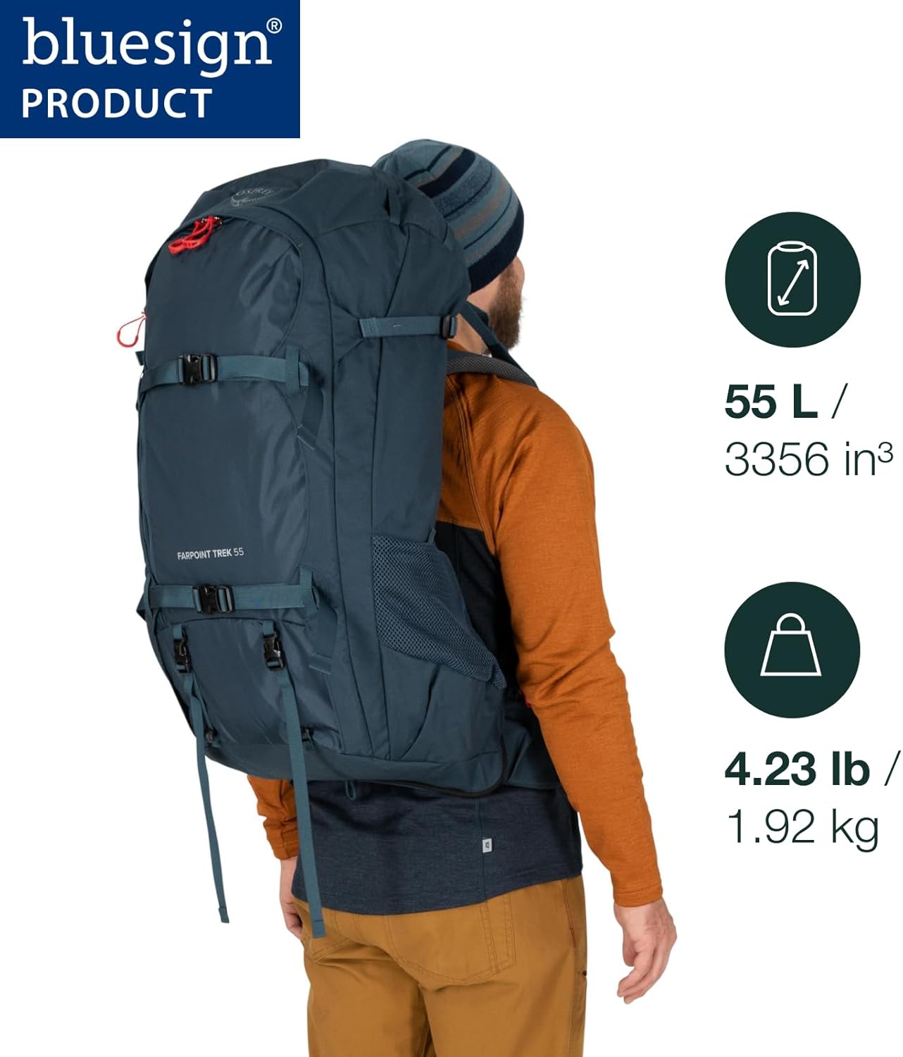 Osprey Farpoint Trek 55L Mens Travel Backpack Muted Space BlueMuted Space Blue