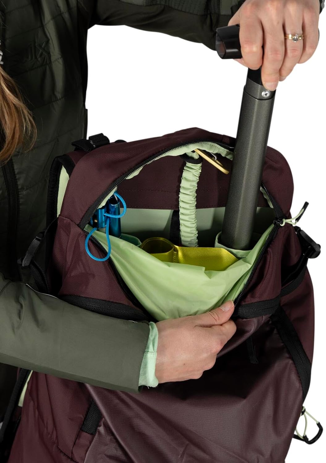 Osprey Firn 18L Ski and Snowboard Backpack Elderberry PurplePeppermint Green SmallMediumSandy GreyTequila Orange