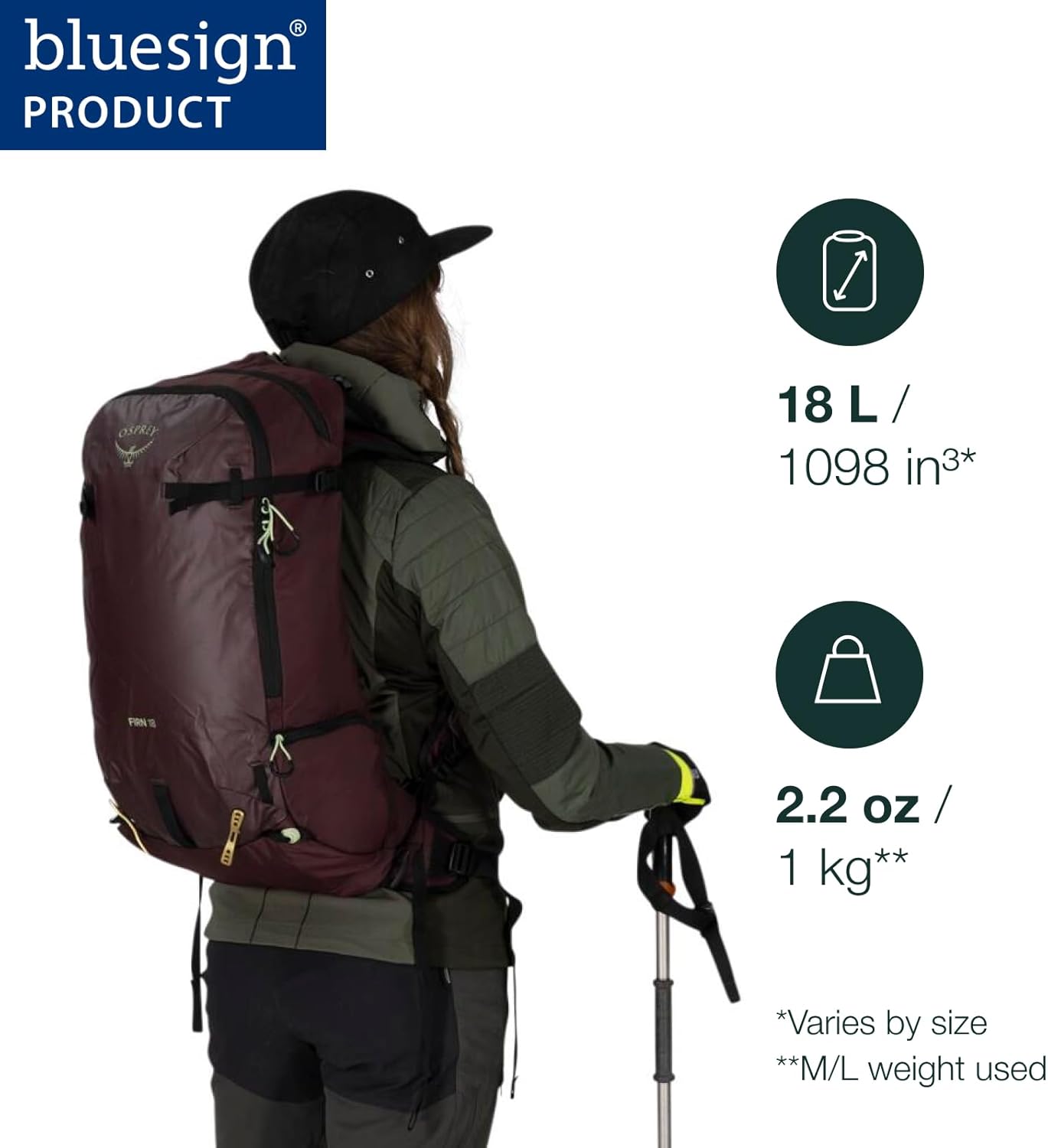 Osprey Firn 18L Ski and Snowboard Backpack Elderberry PurplePeppermint Green SmallMediumSandy GreyTequila Orange