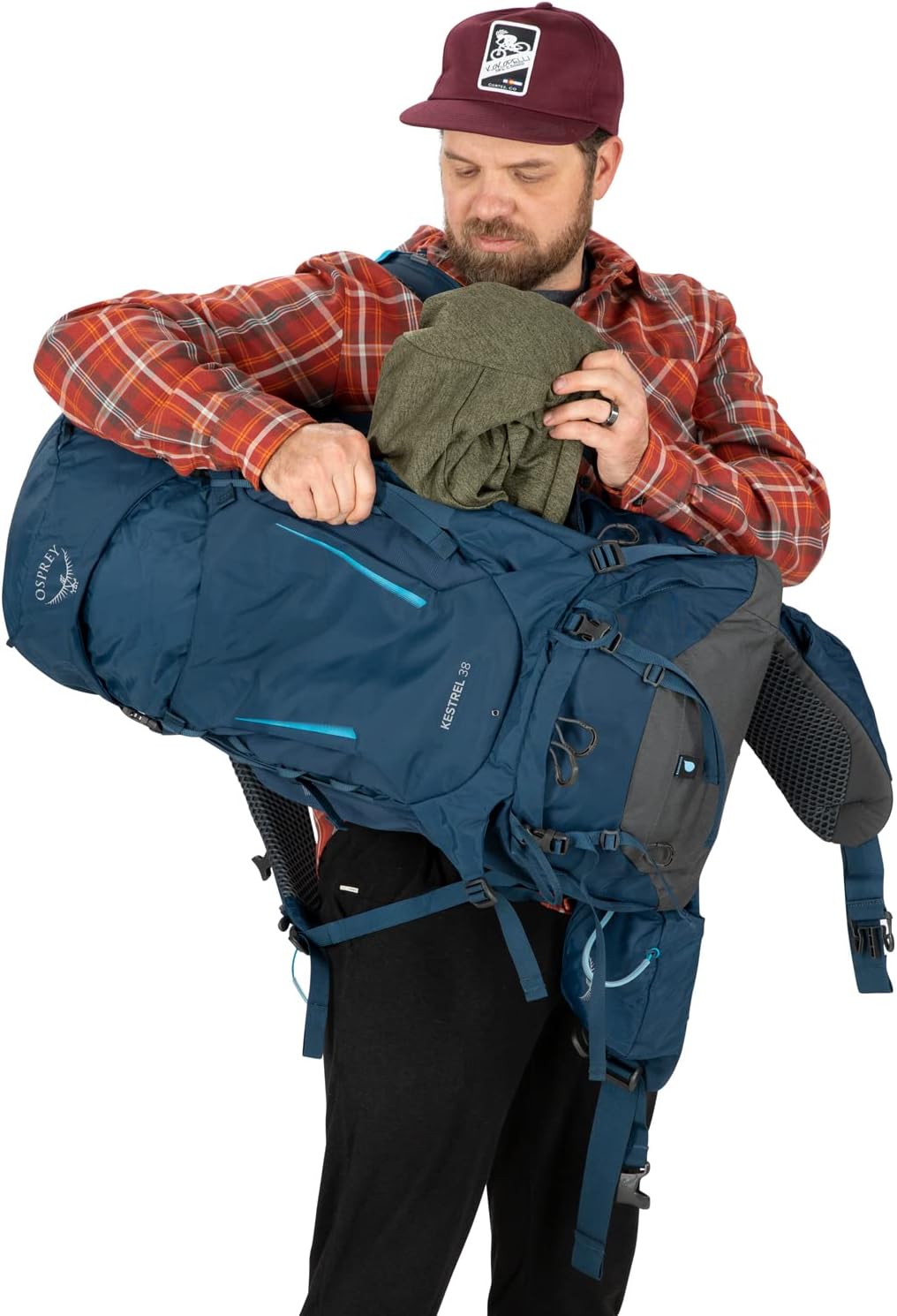 Osprey Kestrel 38L Mens Backpacking Backpack Black SMAtlas Blue